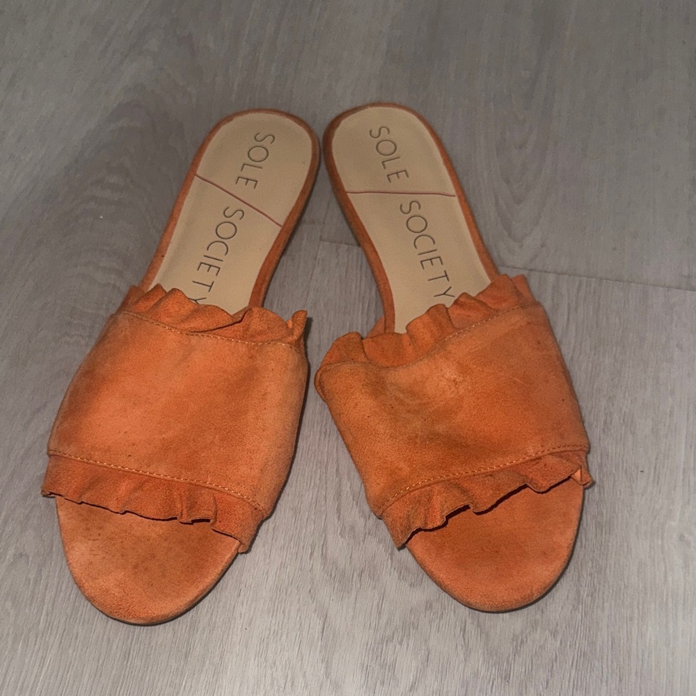 Sole Society Women's Ruffled Orange Mule Sandals